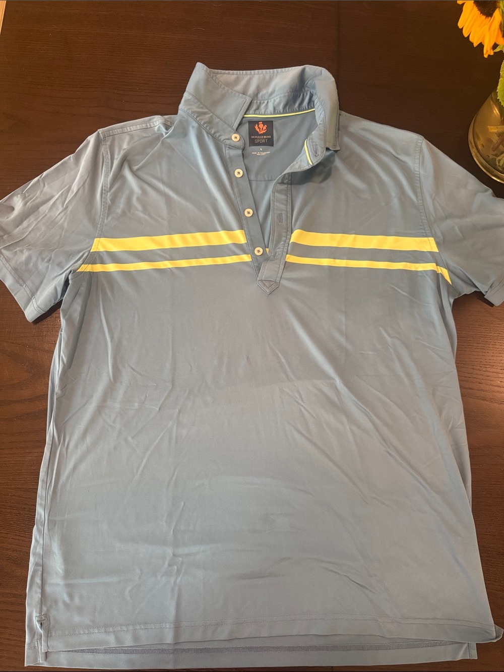 Men's Light Blue Polo with Yellow Chest Stripes